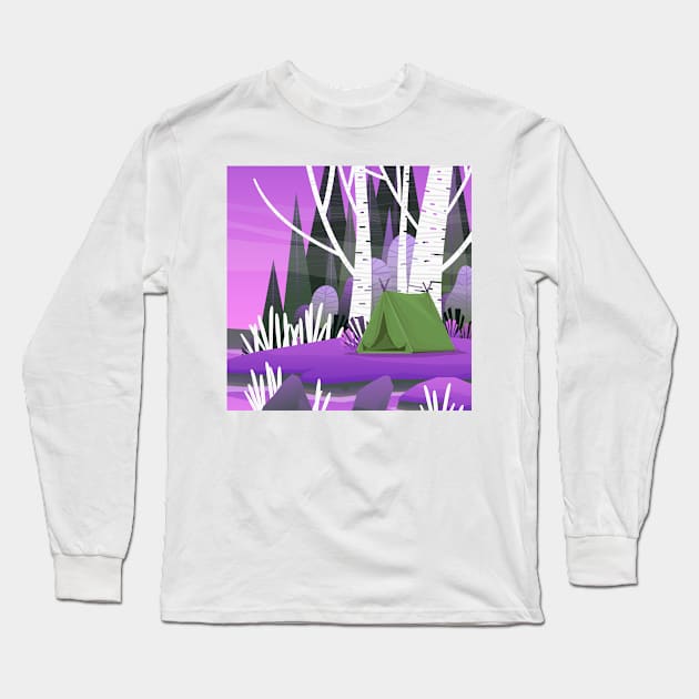 Landscape Art Lake Purple Pink Long Sleeve T-Shirt by Tshirtstory